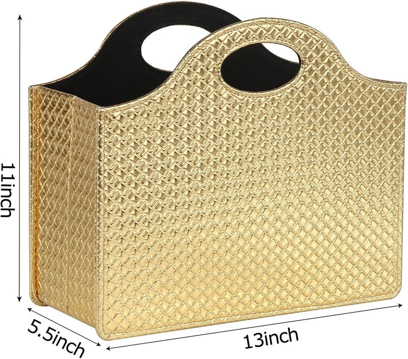 HofferRuffer Magazine Basket Holder, Foldable Magazine Rack, Document File Holder Organizer, File Folder, Newspaper Storage Bin Organizer for Home or Office (Gold) - Image 2