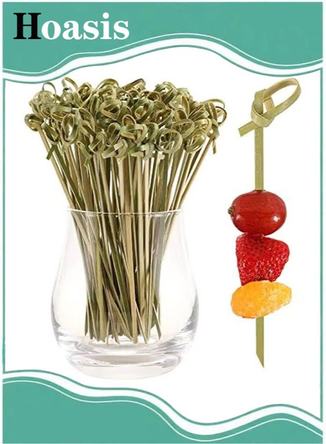 Hoasis 100 Pcs Bamboo Fruit Sticks, Wooden Toothpicks for Appetizers, Natural Bamboo Knot Skewers, Mini Food Sticks, Fancy Tooth Picks for Drinks, Fruit, Charcuterie - Image 1
