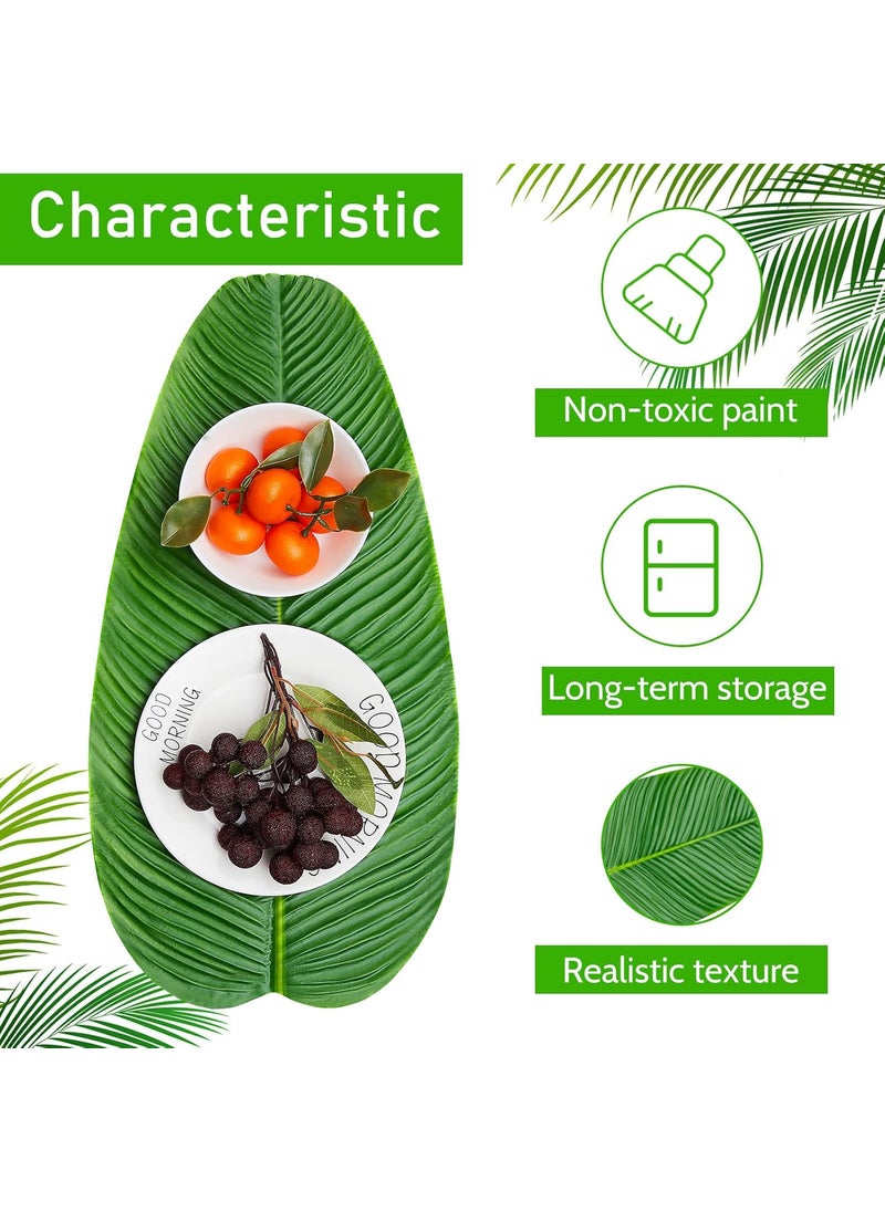Jexine Jexine 8 Pcs Tropical Artificial Banana Leaves Large Faux Tropical Leaves Hawaiian Luau Banana Leaf Plates Pisang Foliage for Cooking Party Table Decoration  - Image 3