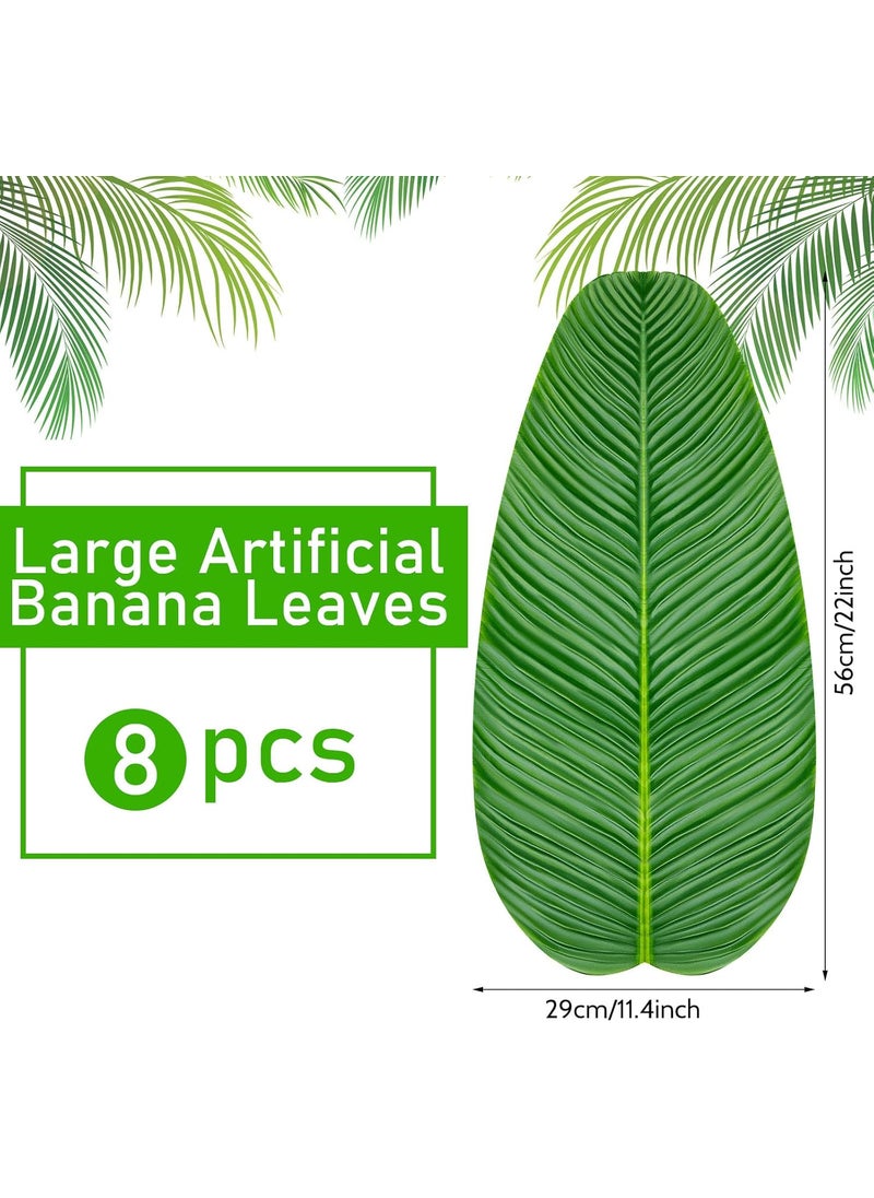 Jexine Jexine 8 Pcs Tropical Artificial Banana Leaves Large Faux Tropical Leaves Hawaiian Luau Banana Leaf Plates Pisang Foliage for Cooking Party Table Decoration  - Image 2