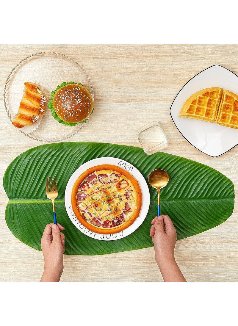 Jexine Jexine 8 Pcs Tropical Artificial Banana Leaves Large Faux Tropical Leaves Hawaiian Luau Banana Leaf Plates Pisang Foliage for Cooking Party Table Decoration  - Image 4