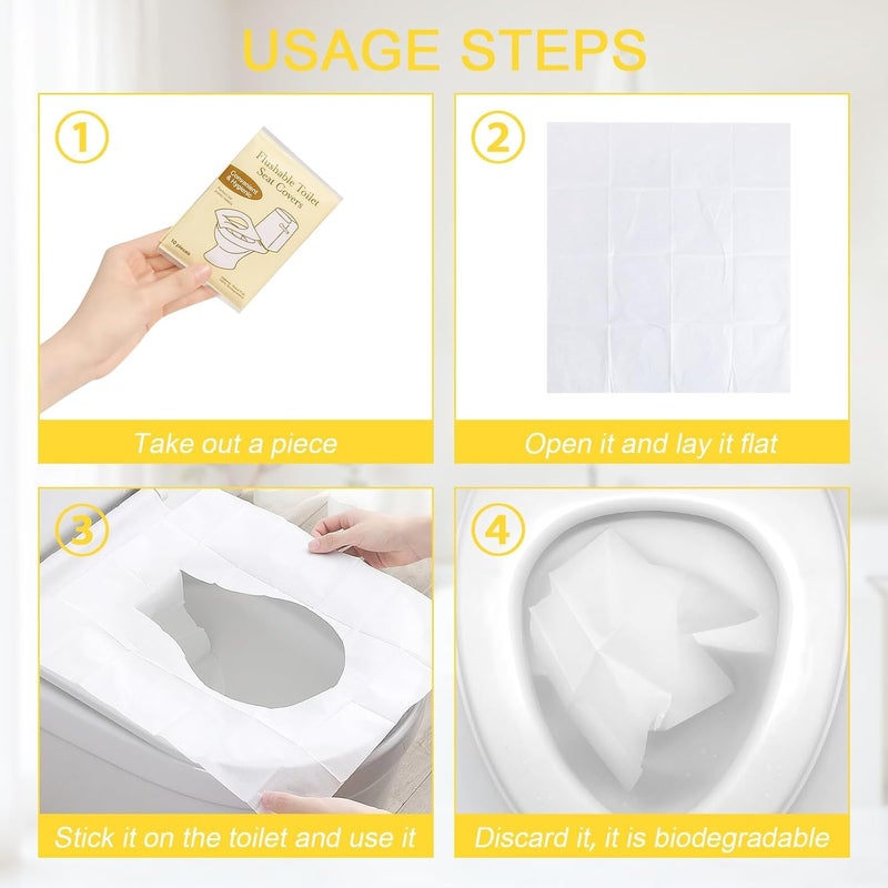 KASTWAVE 50PCS Toilet Seat Covers Flushable, Travel Essentials for Public Restrooms, Airplane, Camping Convenient Paper Covers, Toilets for Adults and Toddlers & Kids - Image 2