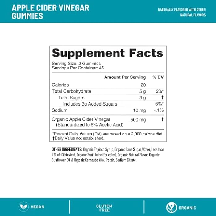 SlimFast Apple Cider Vinegar Gummies, Dietary Supplement with 500mg Organic Apple Cider Vinegar per Serving, Crisp Apple Flavor, 45 Servings (Packaging May Vary) - Image 3