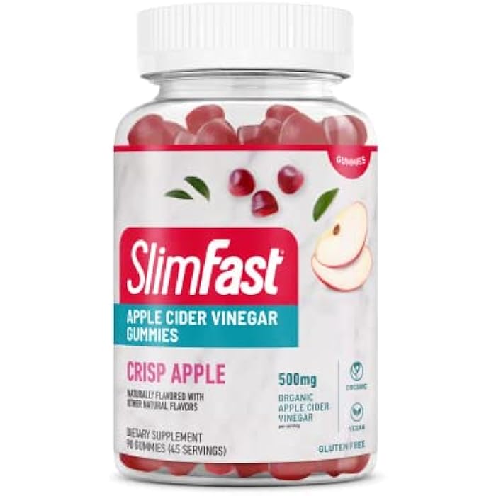 SlimFast Apple Cider Vinegar Gummies, Dietary Supplement with 500mg Organic Apple Cider Vinegar per Serving, Crisp Apple Flavor, 45 Servings (Packaging May Vary) - Image 1