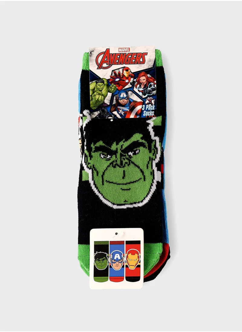MARVEL Kids 3 Pack Avengers Crew Socks