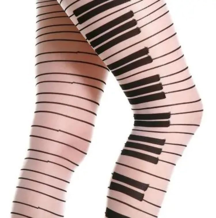 TYATVS Womens Whimsy Twee Piano Tights Funky Patterned Stockings Emo Scene Alt Whimsical Clothes Y2k Aesthetic (white,One Size) - Image 2