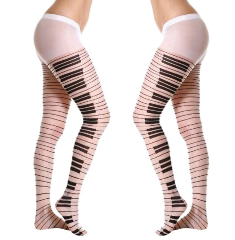 TYATVS Womens Whimsy Twee Piano Tights Funky Patterned Stockings Emo Scene Alt Whimsical Clothes Y2k Aesthetic (white,One Size) - Image 1