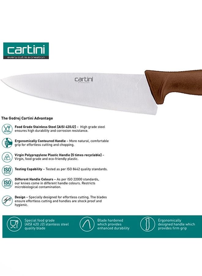 Godrej Cartini - Godrej Cartini Classic Chef  Knife, Stainless Steel Heavy Duty  Slicing and Dicing Meat, 8"-Brown - Image 1