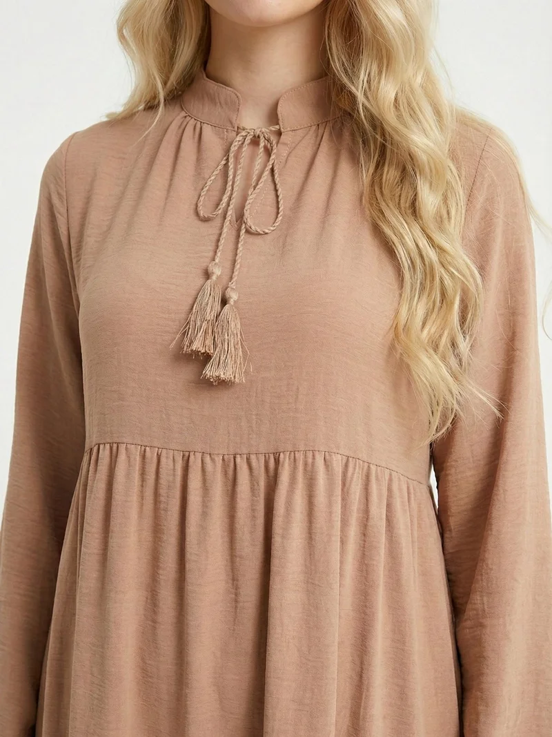 Big Dart Camel Brown BDART Maxi Dress with Bow Detail for Women | Best Price UAE