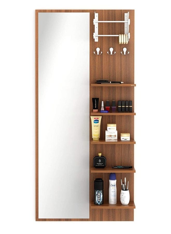 KARNAK Karnak Freddie Engineered Wood Wall Mount Dressing Table Mirror with Shelves Walnut Color 