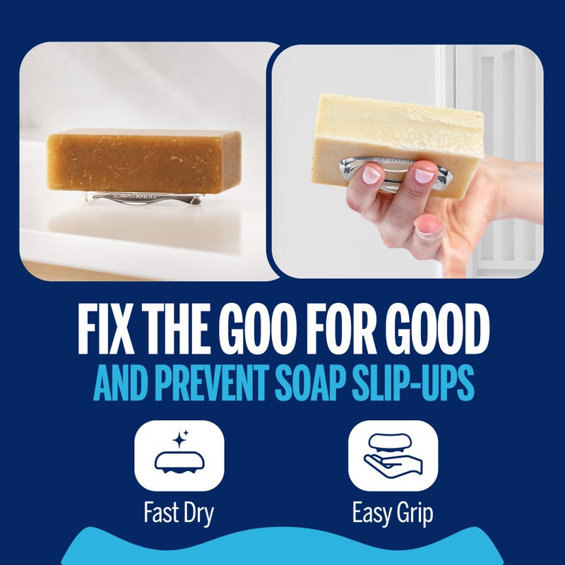 SoapStandle Bar Soap Gripper No Goo or Mess Soap Holder for Bath and Showers - Made from Post-Consumer Plastic, Handy, 2-Pack, Clear - Image 2