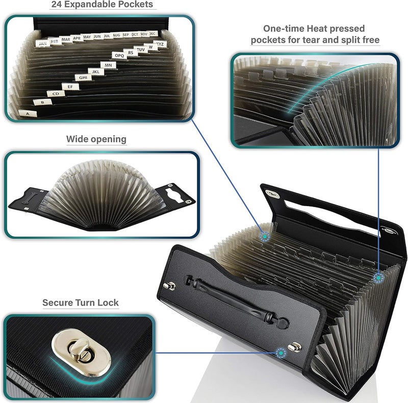 Cnk Accordion File Folders with 24 Pockets Organizer for Document Paper Storage Folder Documents Expanding Binder Folio Pocket Receipt Filing Expandable Files Dividers Labels Letter Durable Handle - Image 4