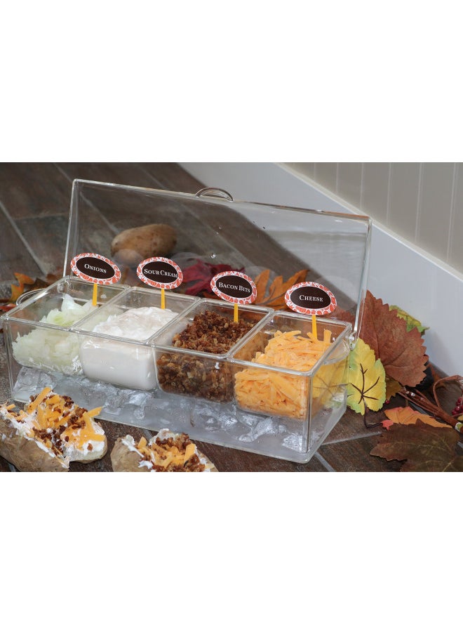 Oaklyn - Oaklyn Large Clear Condiment Server Organizer on Ice with Containers and Lid BPA-Free Serving Bar Compartments and Plastic Box Tray Chilled Caddy Dispenser Set - Holds 80 oz Total - Image 1
