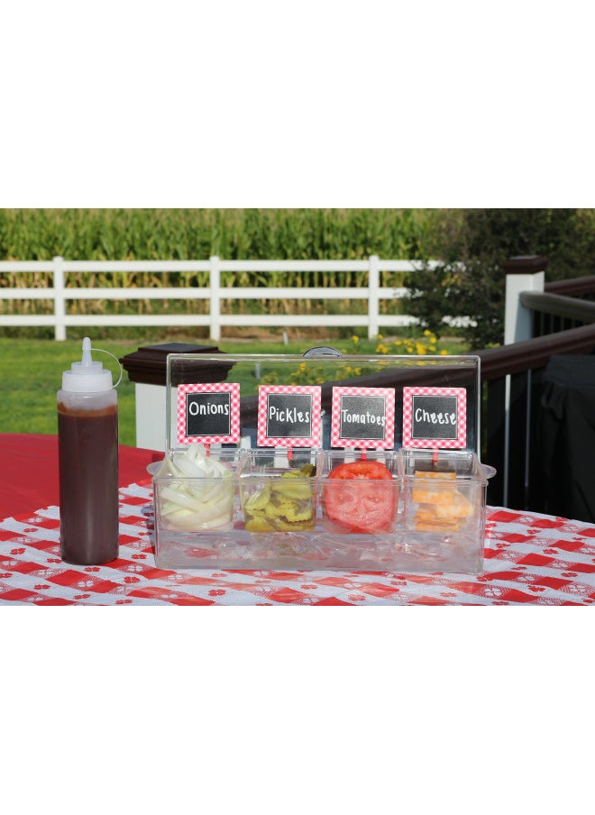Oaklyn - Oaklyn Large Clear Condiment Server Organizer on Ice with Containers and Lid BPA-Free Serving Bar Compartments and Plastic Box Tray Chilled Caddy Dispenser Set - Holds 80 oz Total - Image 1