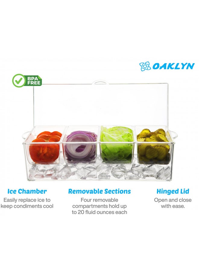 Oaklyn - Oaklyn Large Clear Condiment Server Organizer on Ice with Containers and Lid BPA-Free Serving Bar Compartments and Plastic Box Tray Chilled Caddy Dispenser Set - Holds 80 oz Total - Image 1