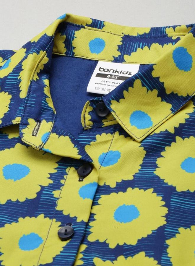 Bonkids Girl's Navy & Multicolour 100% Cotton Printed Regular Fit Dress - Image 3