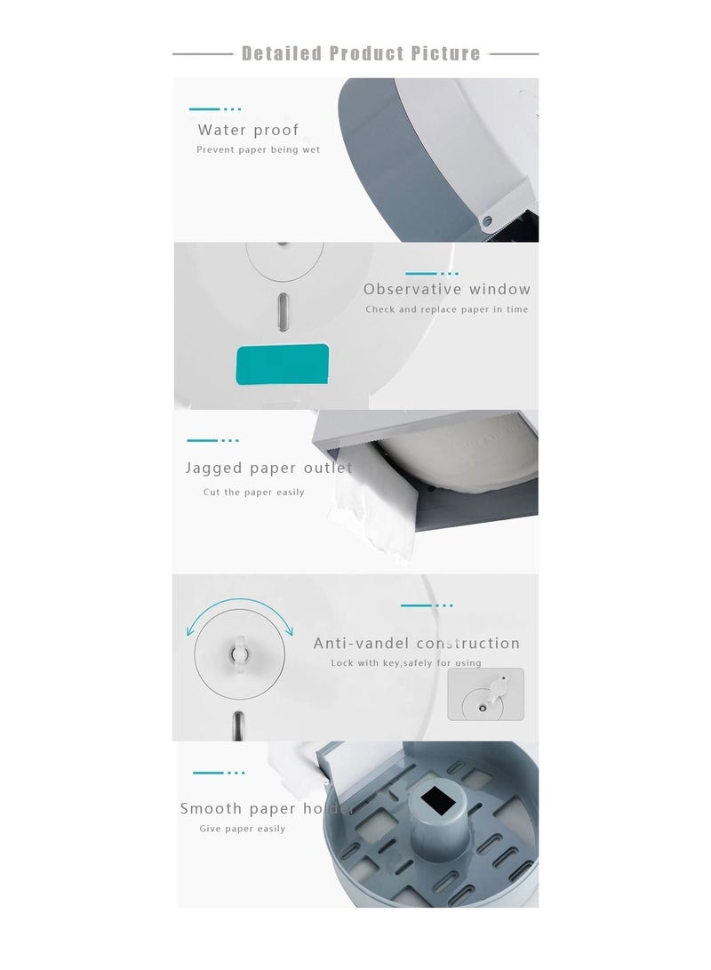 vsell24 Multipurpose Large Wall Mount Round Toilet Paper Tissue Dispenser Bathroom Kitchen Toilet White Towel Tissue Holder With Screws And Key Blue  - Image 2