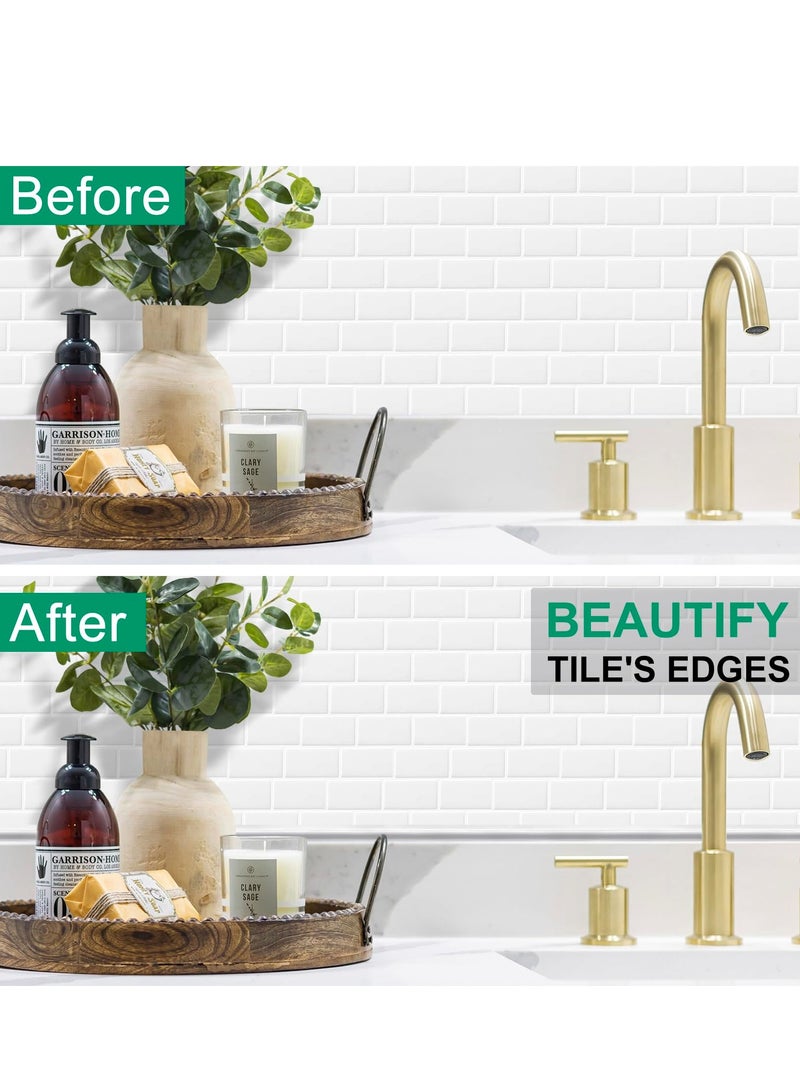 SYOSI شريط حواف بلاستيك لاصق ذاتي، تزيين زوايا الجدران بشريط حواف بلاستيكي، شريط حشو، قاعدة مقاومة للعفن، لحواف البلاط، الأرضيات، backsplash وزوايا الديكور، أبيض - Image 2
