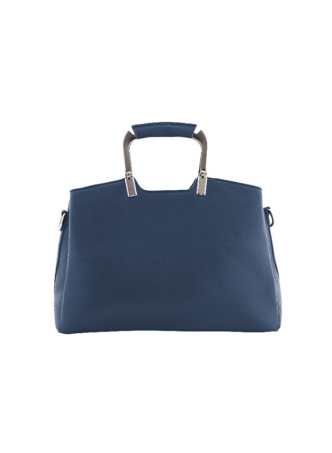 فوسكا شنطة Foska يد وكتف نسائية جلد بمقبض معدني – تصميم هندسي ألوان (أزرق وبيج) - مقاس 30x21.5 سم - Image 4