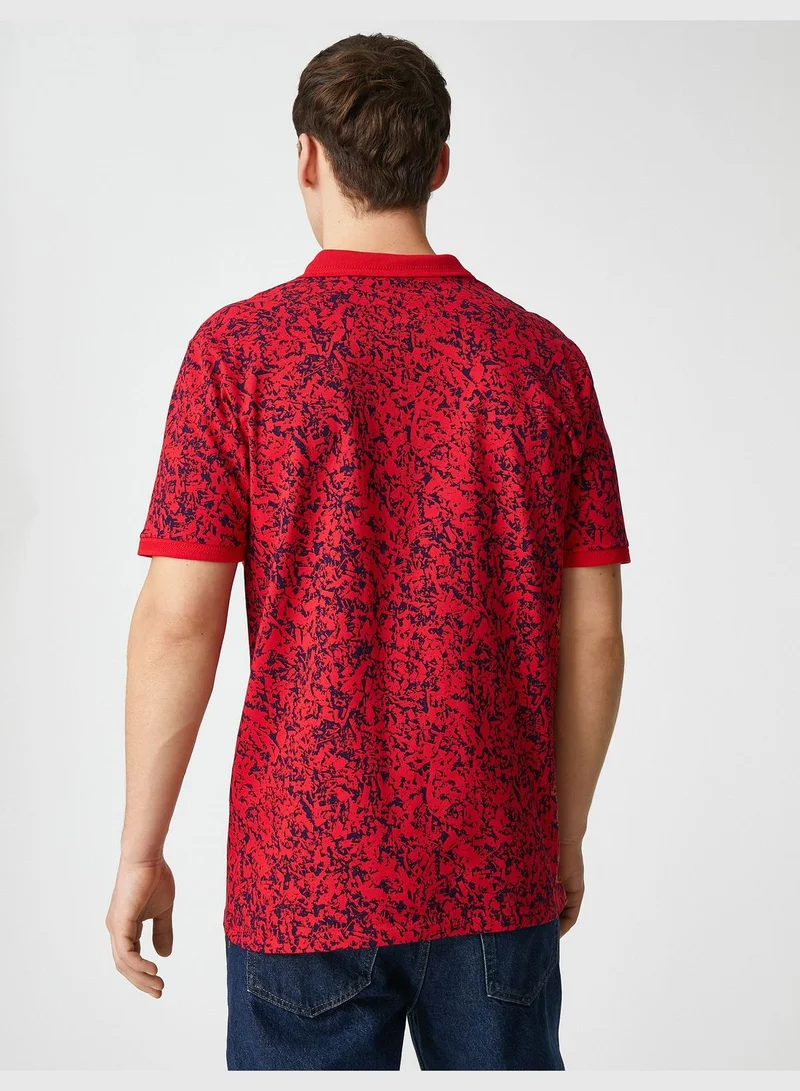 كوتون Polo Neck T-Shirt Buttoned Slim Fit Psychedelic Printed Detailed
