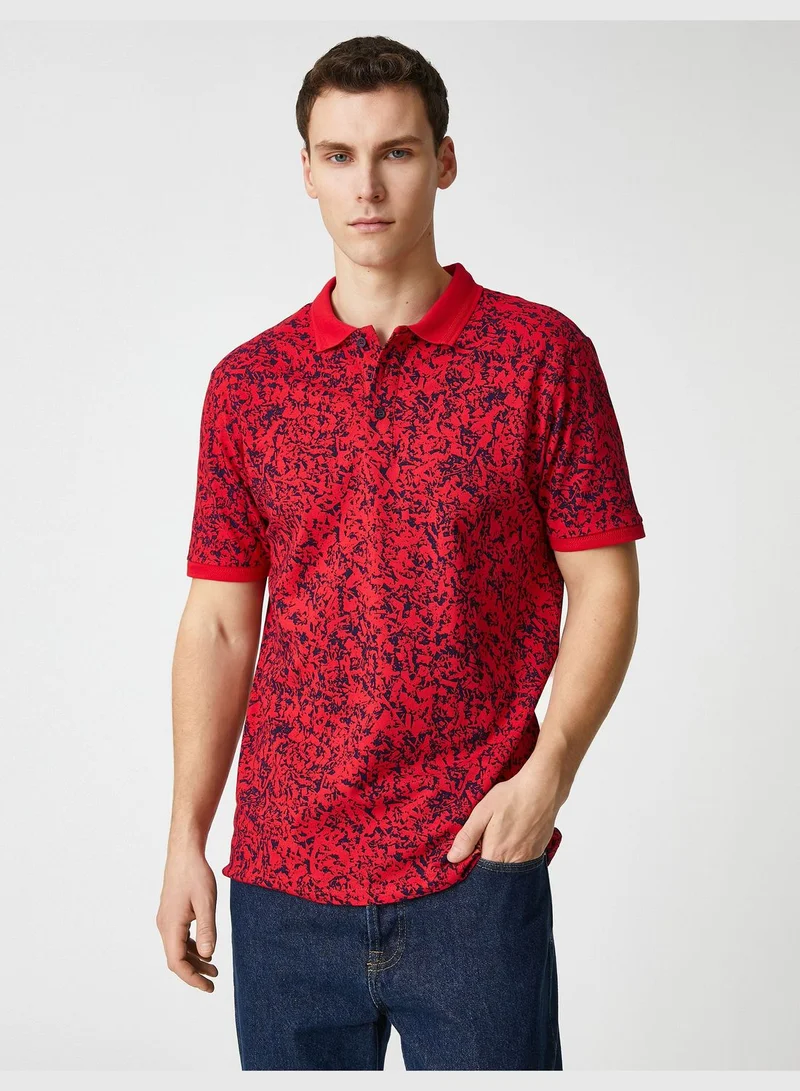 كوتون Polo Neck T-Shirt Buttoned Slim Fit Psychedelic Printed Detailed