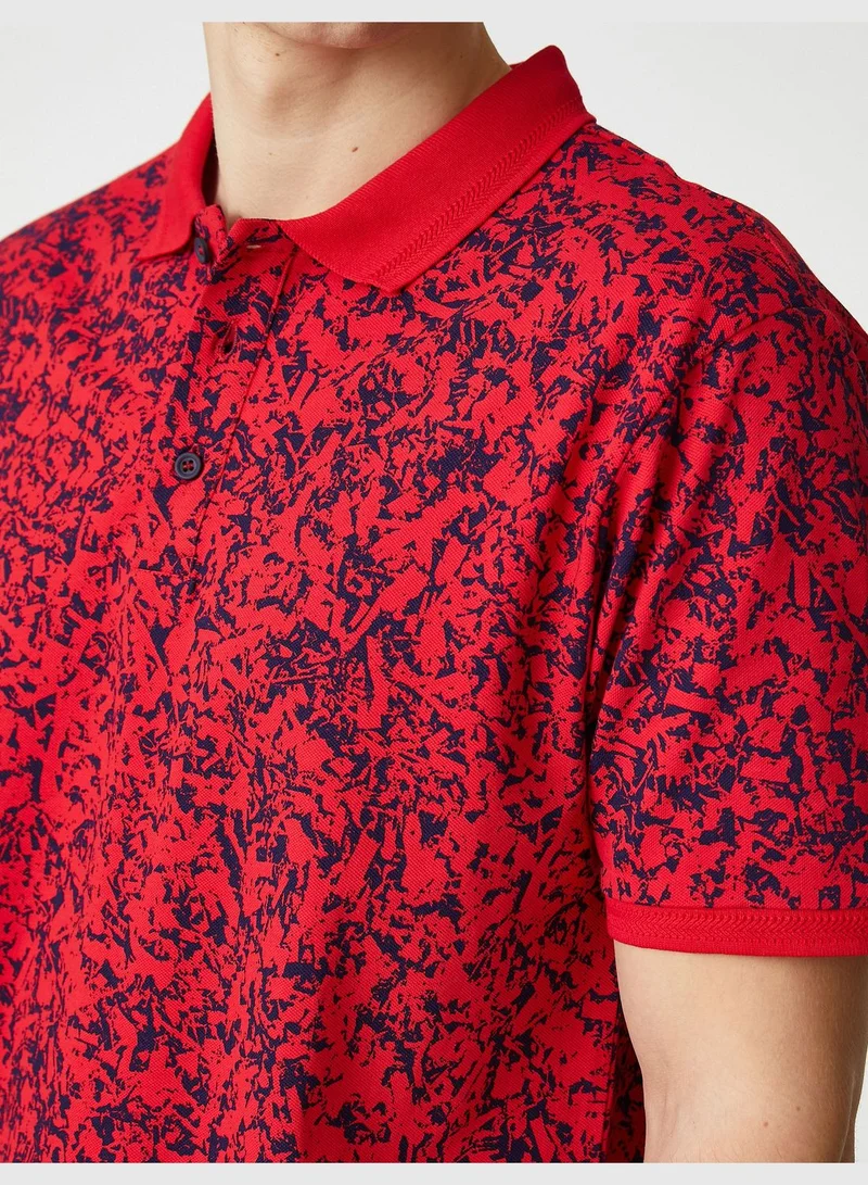 كوتون Polo Neck T-Shirt Buttoned Slim Fit Psychedelic Printed Detailed