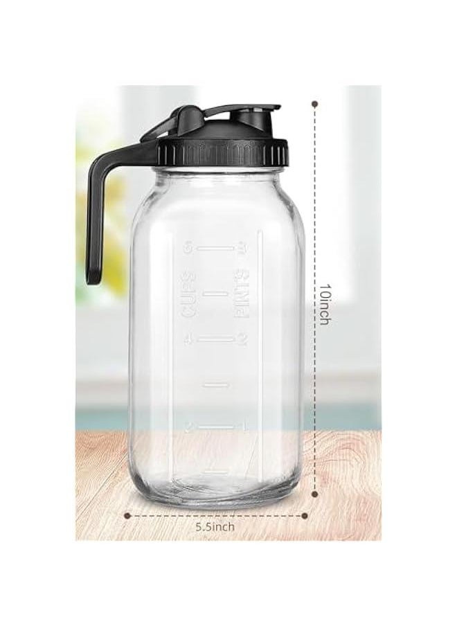 HOOKOR 64 OZ Mason Jars with Lid, Glass Pitcher Double Leak Proof with Pour Spout Handle, Wide Mouth Jar, Heavy Duty Container for Water, Juice, Milk, Tea, Iced Coffee, and Drinks (64OZ)  - Image 2