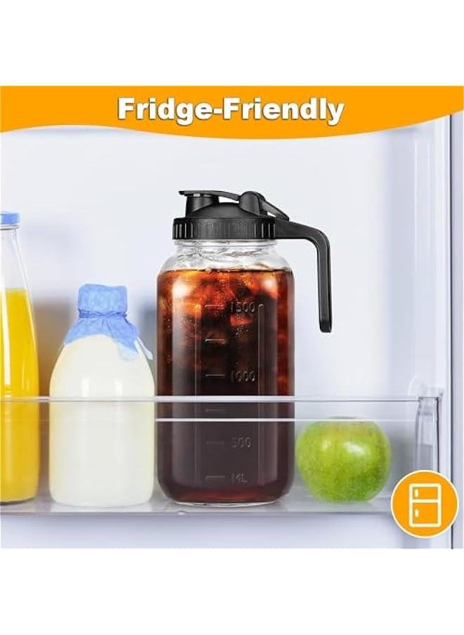 HOOKOR 64 OZ Mason Jars with Lid, Glass Pitcher Double Leak Proof with Pour Spout Handle, Wide Mouth Jar, Heavy Duty Container for Water, Juice, Milk, Tea, Iced Coffee, and Drinks (64OZ)  - Image 5