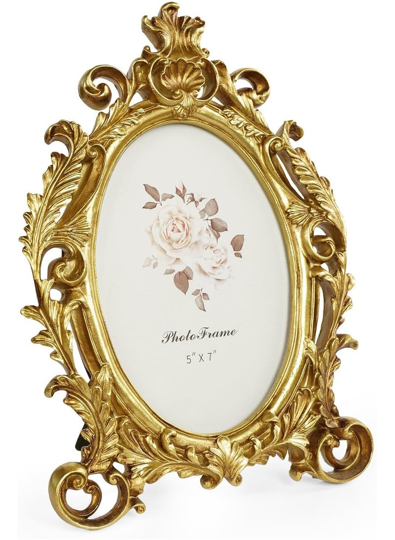 Gold Picture Frame, Vintage Gold Ornate Floral Resin Photo Frames with Glass Front for Tabletop, Antique Picture Frame Photo Gallery for Home Office Decor  - Image 1