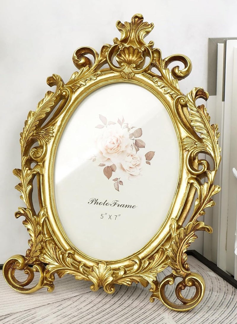 Gold Picture Frame, Vintage Gold Ornate Floral Resin Photo Frames with Glass Front for Tabletop, Antique Picture Frame Photo Gallery for Home Office Decor  - Image 3