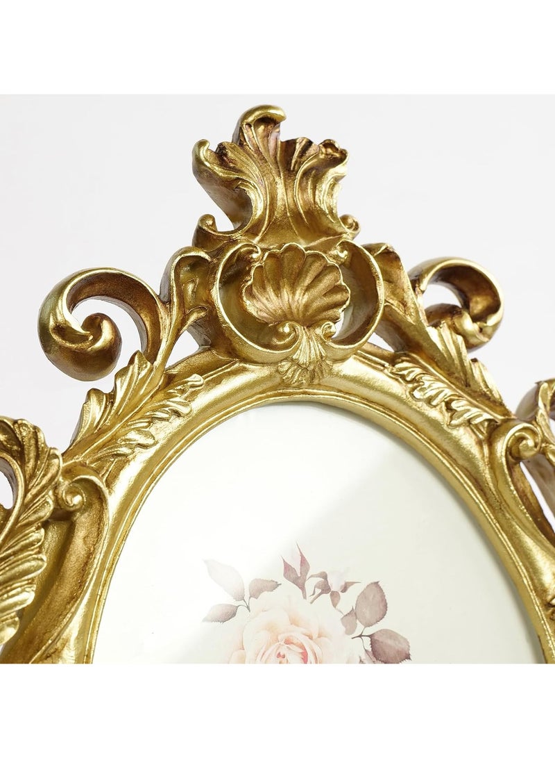 Gold Picture Frame, Vintage Gold Ornate Floral Resin Photo Frames with Glass Front for Tabletop, Antique Picture Frame Photo Gallery for Home Office Decor  - Image 2