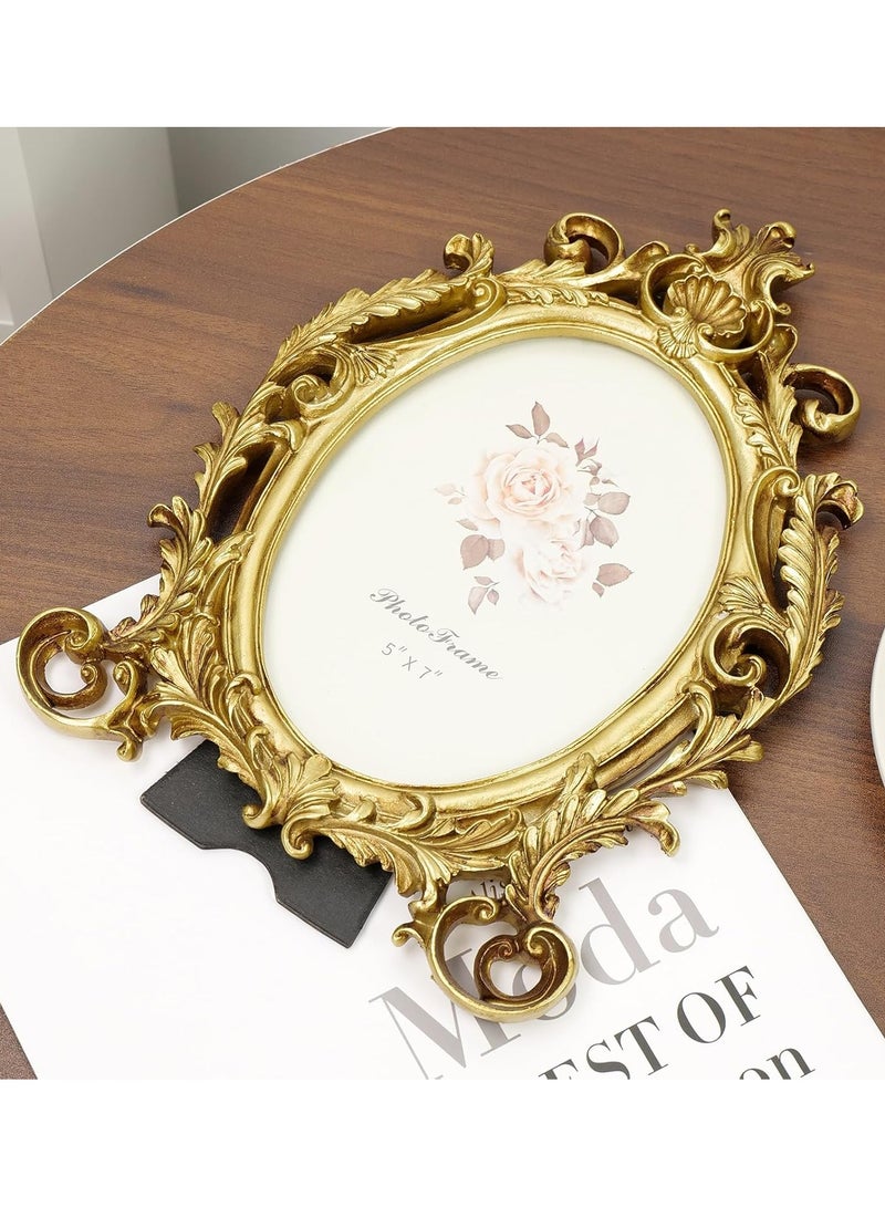 Gold Picture Frame, Vintage Gold Ornate Floral Resin Photo Frames with Glass Front for Tabletop, Antique Picture Frame Photo Gallery for Home Office Decor  - Image 4