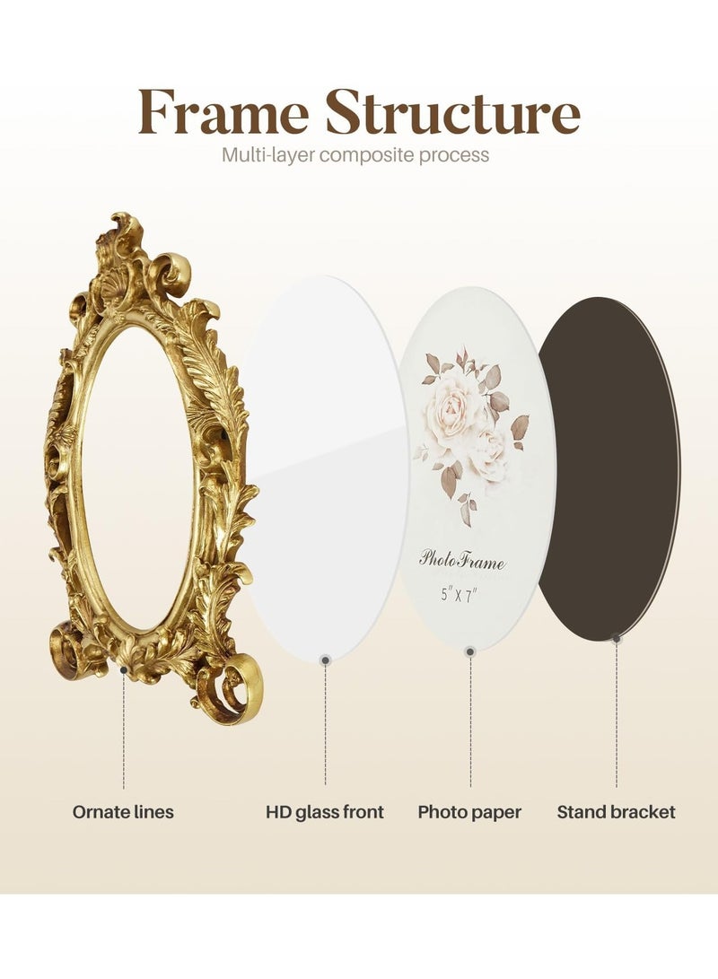 Gold Picture Frame, Vintage Gold Ornate Floral Resin Photo Frames with Glass Front for Tabletop, Antique Picture Frame Photo Gallery for Home Office Decor  - Image 5
