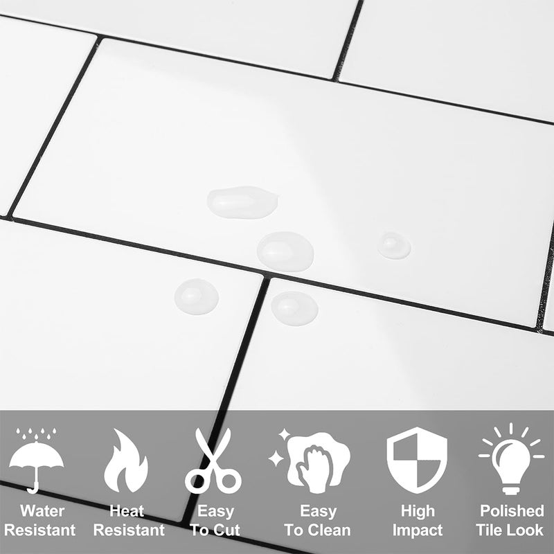 DICOFUN 10-Sheet Polished White Thick PVC Peel and Stick Backsplash, Ceramic Look Subway Tile White Kitchen Backsplash Peel and Stick Wall Tiles - Image 3