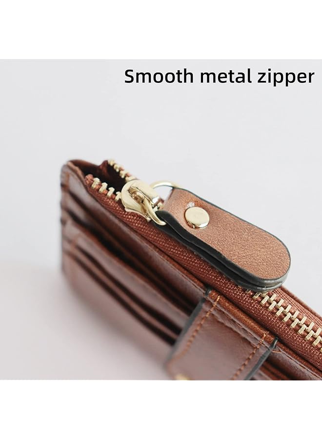 erorex Small Coin Purse Leather Student Wallet Short Card Holder Zipper Earphone Storage & Finishing Bag Button Closure Small Body & Large Capacity Transparent Window Photos Smooth Zip Pink  - Image 4