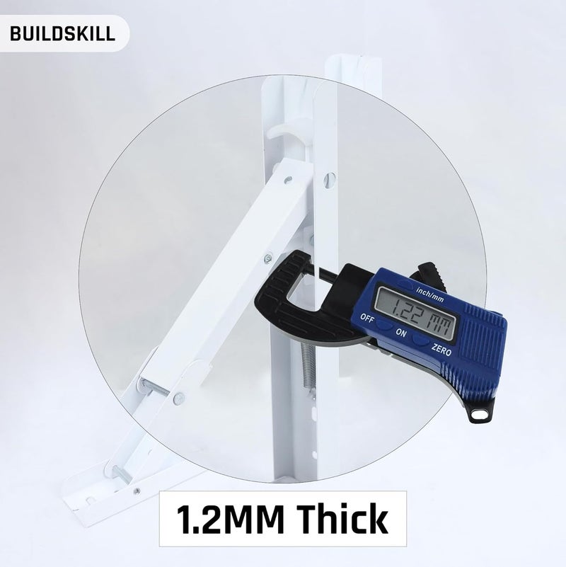 Buildskill 12 Folding Shelf Bracket 12mm HeavyDuty Folding Table Bracket Corrosion Resistant SpaceSaving Design Brackets for Wall Shelves Workstations Home Office Use White Set of 2 - Image 4