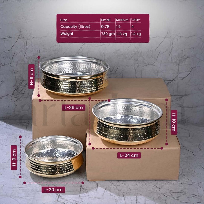 Artarium Artarium Pure Brass Lagaan Tin Coated with Lid Biryani Handi Hammered NonStick Pital Lagan Traditional Indian Cooking Pot for Cookind and Serving Brass Utensils for Kitchen Brass Lagan 4 Liter - Image 4