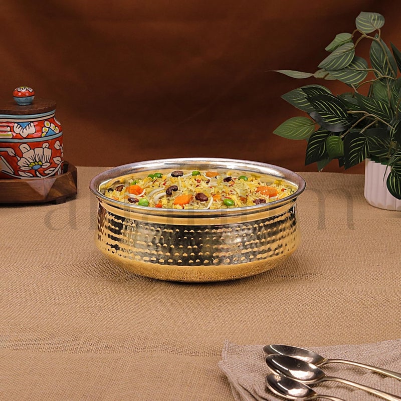Artarium Artarium Pure Brass Lagaan Tin Coated with Lid Biryani Handi Hammered NonStick Pital Lagan Traditional Indian Cooking Pot for Cookind and Serving Brass Utensils for Kitchen Brass Lagan 4 Liter - Image 2