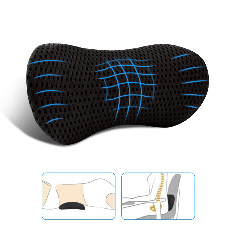 Memory Foam Lumbar Support Pillow for Office Chair, Car Seat, and Travel, Breathable Ergonomic Back Pillow with 4D Mesh Cover - Image 1