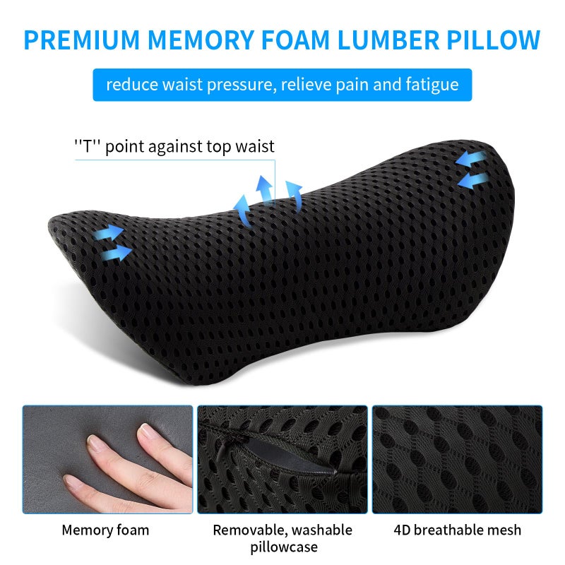 Memory Foam Lumbar Support Pillow for Office Chair, Car Seat, and Travel, Breathable Ergonomic Back Pillow with 4D Mesh Cover - Image 2