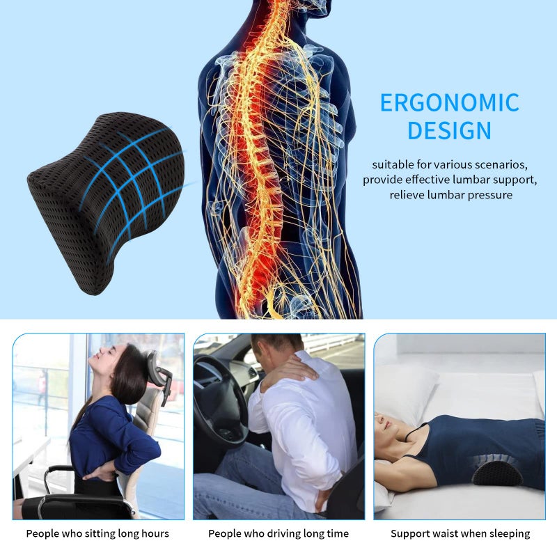 Memory Foam Lumbar Support Pillow for Office Chair, Car Seat, and Travel, Breathable Ergonomic Back Pillow with 4D Mesh Cover - Image 4