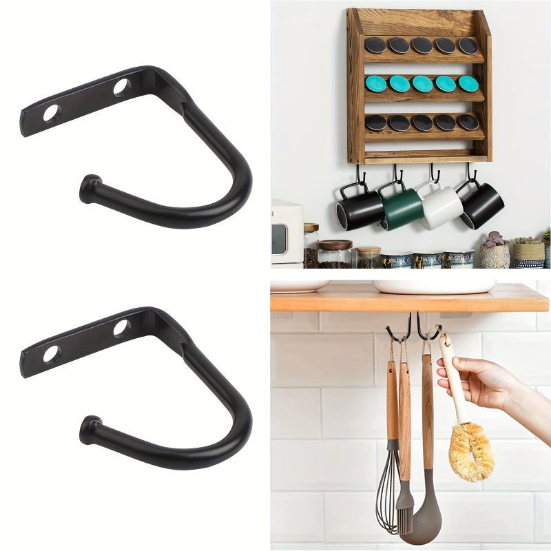 12 Pieces Black Metal Under Cabinet Hooks Wall Mounted Cup Holders Kitchen Storage Utility Hooks - Image 1