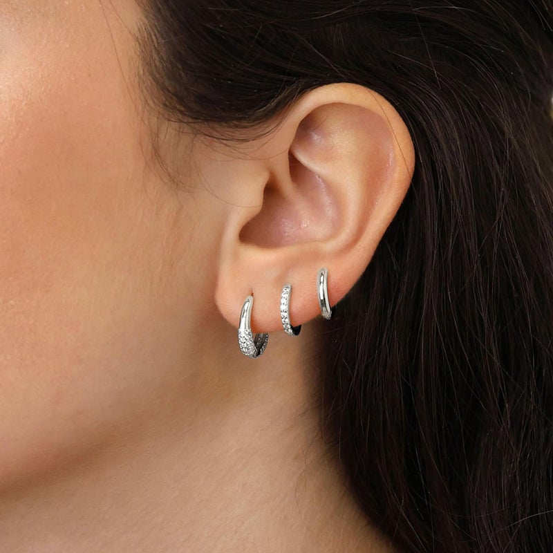 Poxtex Silver Huggie Hoop Earrings Set for Women, 925 Sterling Silver Small Chunky Cubic Zircon Earrings for Multiple Piercing Hypoallergenic Lightweight Dainty Jewelry, Trendy Thick Cartilage Earrings for Women's Gifts 3 Pairs - Image 5