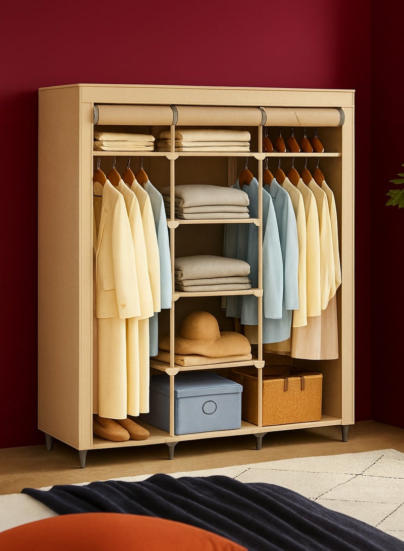 Roman Gifts خزانة قماشية فاخرة مع رفوف وعصي تعليق - منظم تخزين أنيق للملابس والإكسسوارات - Image 1