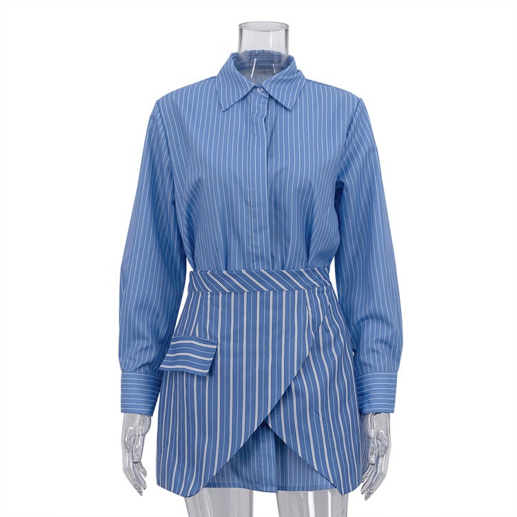 Striped Skirt Set with Long Sleeve Blouse for Women Office Two Piece Outfit - Image 2