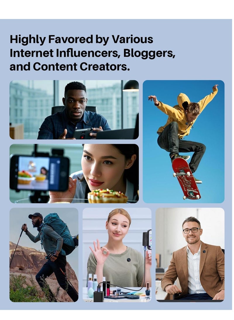 Wireless Lavalier Microphone for iPhone/Android with Lightning/USB C 2 TX+2 RX+Charging Case Mini Microphone with Noise Cancellation 30H Battery Clip on Lapel Mic for Video Recording Vlog - Image 5