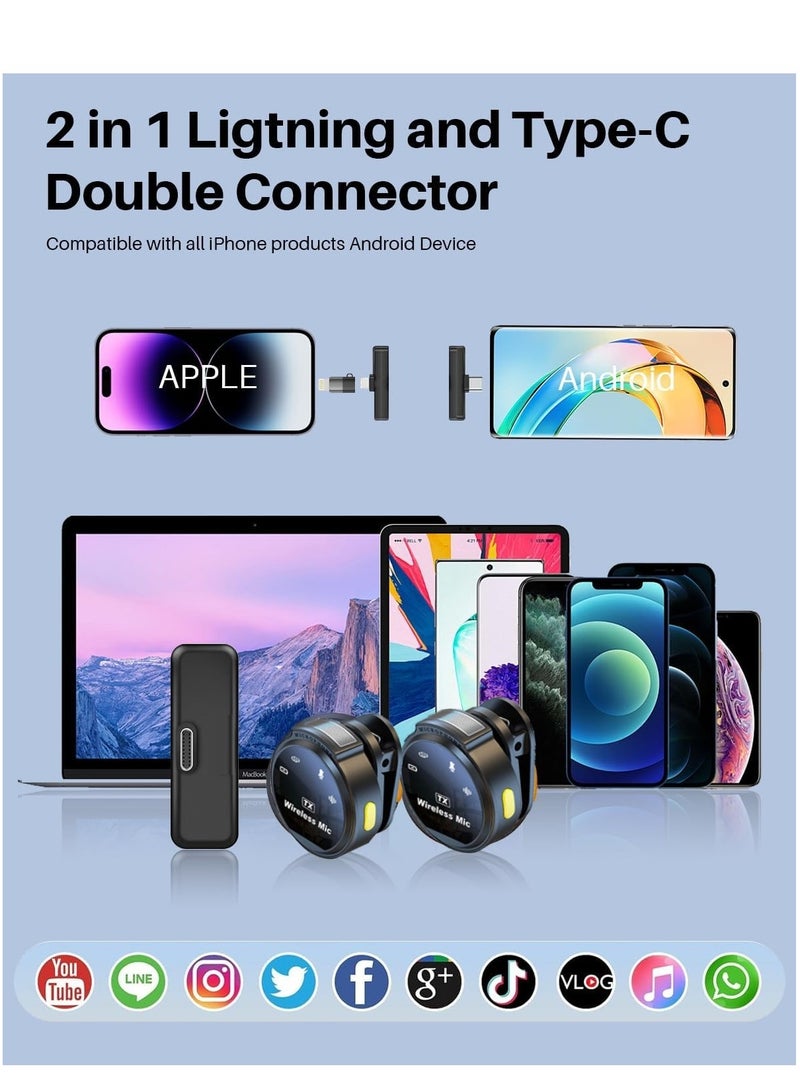 Wireless Lavalier Microphone for iPhone/Android with Lightning/USB C 2 TX+2 RX+Charging Case Mini Microphone with Noise Cancellation 30H Battery Clip on Lapel Mic for Video Recording Vlog - Image 2