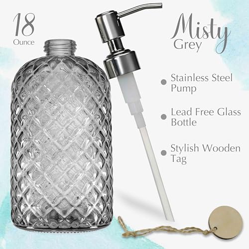 JASAI 18Oz Gray Glass Soap Dispenser with Rust Proof Pump, Refillable Kitchen soap Dispenser for Dish Soap, Bathroom Soap Dispenser for Dispense Hand soap, Lotion. - Image 2