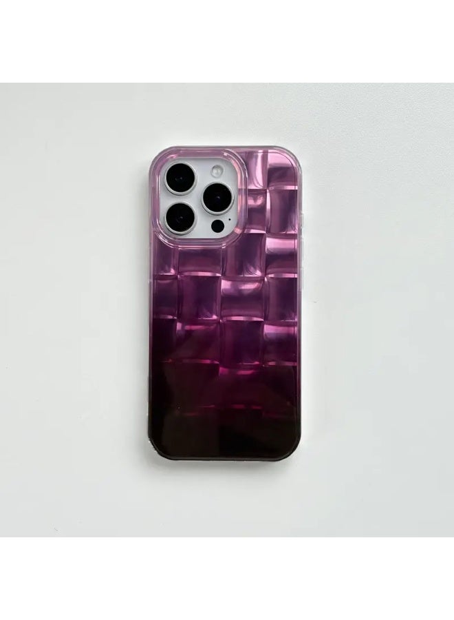 Temu Protective case with a stylish 3D checkered pattern in a purple gradient and a soft, shock-resistant surface, compatible with iPhone 15 Pro Max.