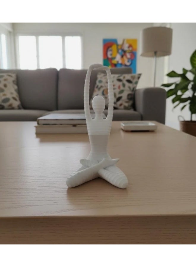 أي كي دي سي تمثال صغير فاخر من السيراميك الفاخر لفتاة اليوغا من AKDC - وضعية تأمل بيضاء - ديكور منزلي هادئ 21 سم - Image 1